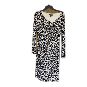 Ralph Lauren front drape asymmetric neck black and white dress